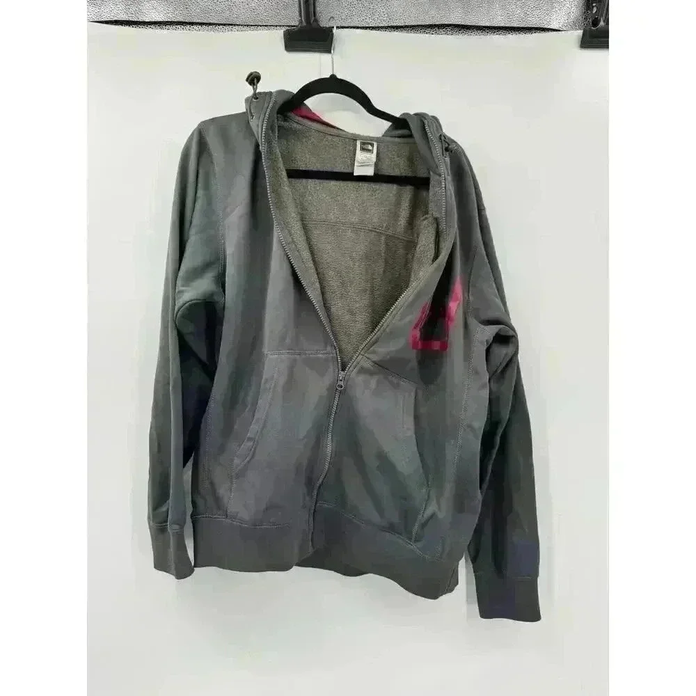 The North Face Men's Facemask Hooded Zip-Up‎ Gray Red Fleece Jacket Size Large